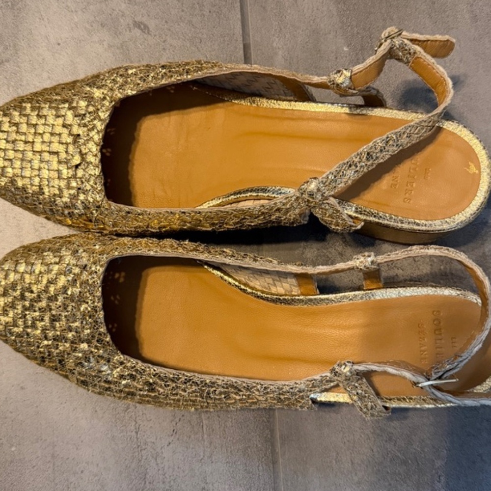 Sezane Gold Braided Heel Pumps